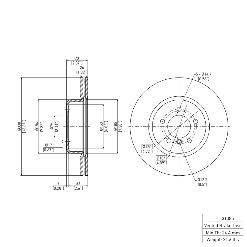 BMW 135I Brake Rotor (1) - Front - R1 Concepts - Plain - `06-`13